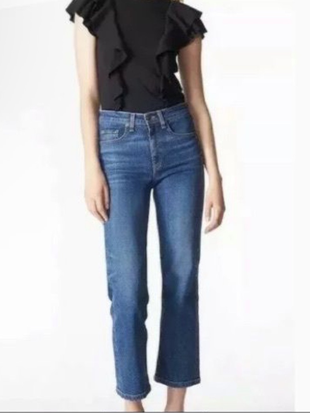 Veronica Beard Jackie 10" Straight Leg Jeans Medium Dark Wash Crop 24 Mini Boot